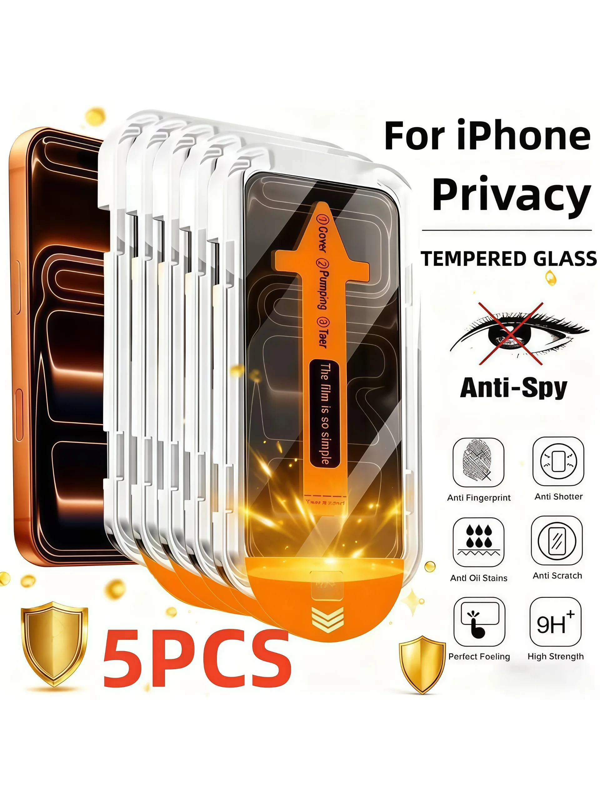 5 STKS Anti-Spy Gehard Glas Stofvrije Installatie Protector voor iPhone17 16 15 14 13 12 11 Pro Max Privacy Screen Protector - afbeelding 2