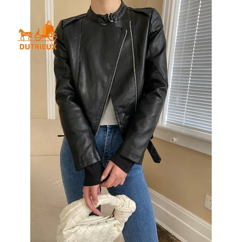 2025 New Spring Autumn Women's Slim Motorcycle Real Leather Jacket, 100% Genuine Sheepskin, Simple and Fashion Coat for Women.