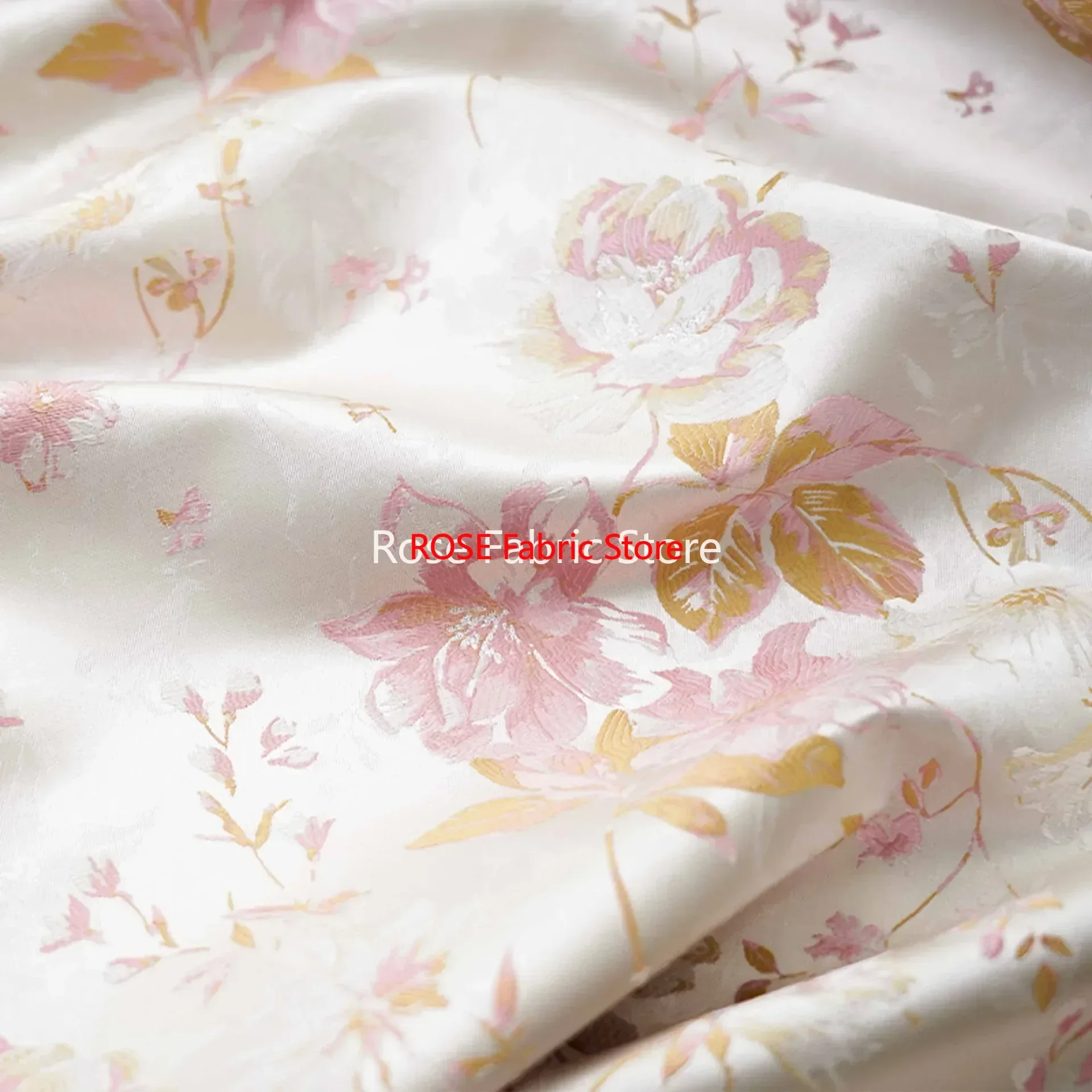 Tessuto jacquard classico con fiori rosa da 1 metro, elegante abito, camicia, borsa, tessuto da cucito decorativo