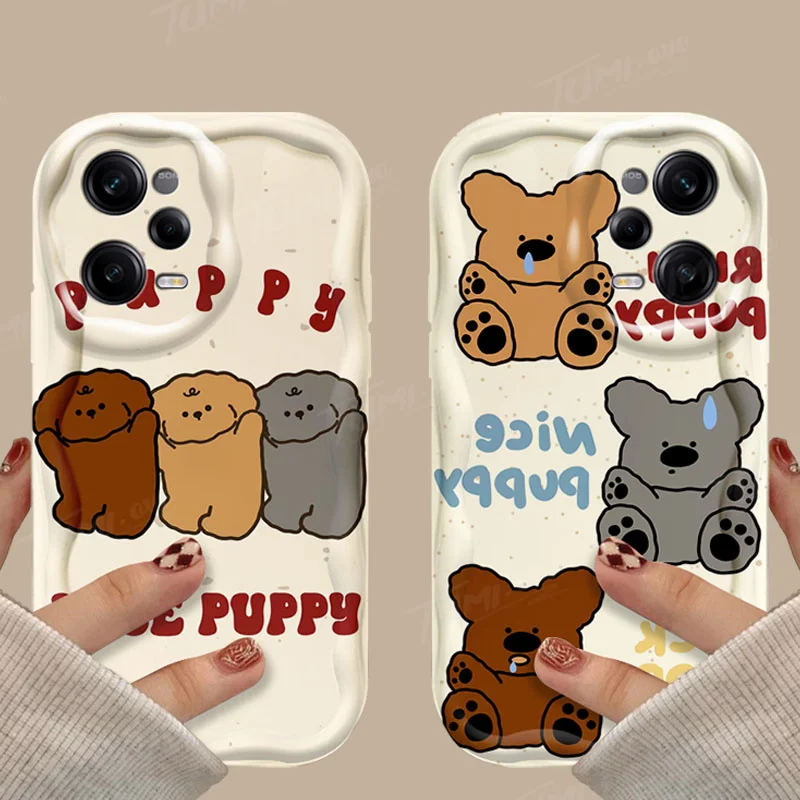 Lovely Cartoon Puppy 3D Wave Case For Xiaomi Redmi 12 12C 12R 11A 13C 10 10C 10X 9 Power 9A 9C 9T 8 K70E K70 K60 K50 Pro Cover