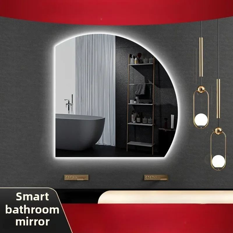 50CM Shower Mirror Smart Bathroom Mirror Toilet Wall-mounted Vanity Makeup Led with Light Luminous Special-shaped Diameter