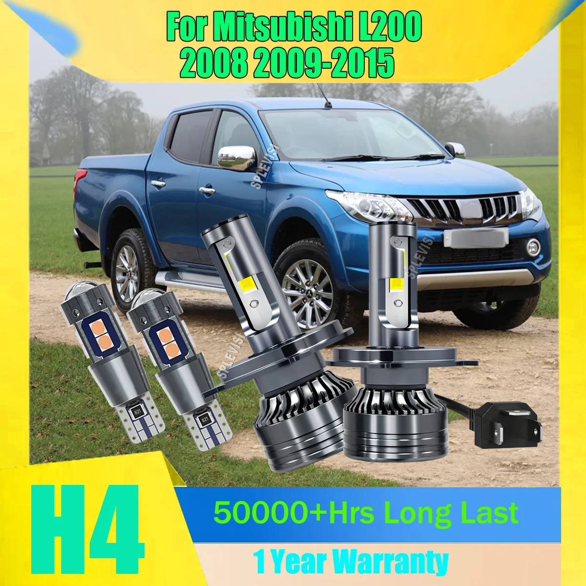 

H4 9003 LED Headlamp Bulbs with 2x T10 Side License Plate Lights For Mitsubishi L200 2008 2009 2010 2011 2012 2013 2014 2015