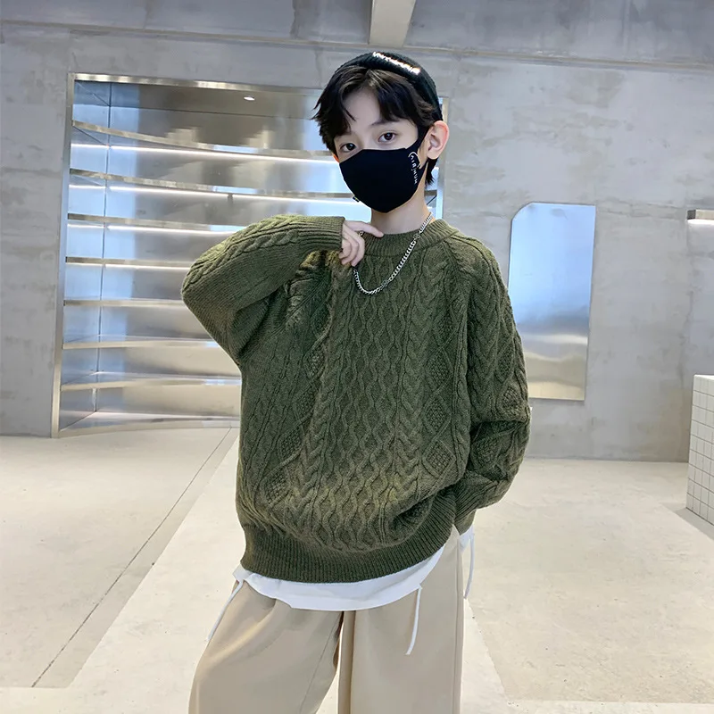 

Boy Sweater Autumn and Winter 2023 New Korean Style Children Spring and Autumn Thickened Knitwear Big Boy Winter Sweater Tops