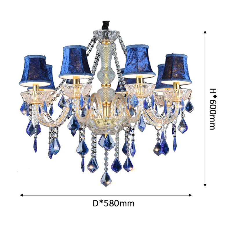 European Blue Atmosphere Villa Hotel Lobby Decorative Chandelier American Glass Crystal Internet Cafe KTV Creative Pendant Lamp