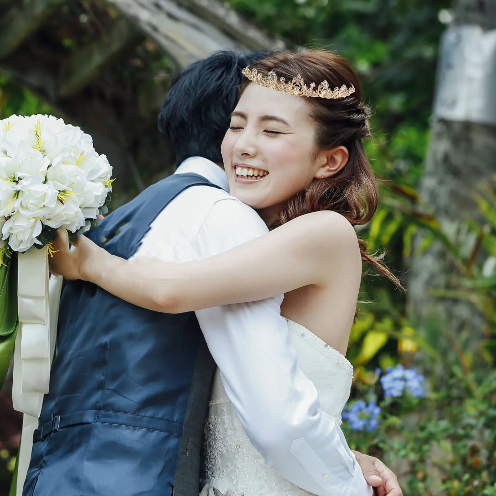 

2Pcs Bridal Rhinestone Crown Headband Elegant Crystal Wedding Tiara for Bride Secure Comfortable Fit Handmade Bridal Headpiece