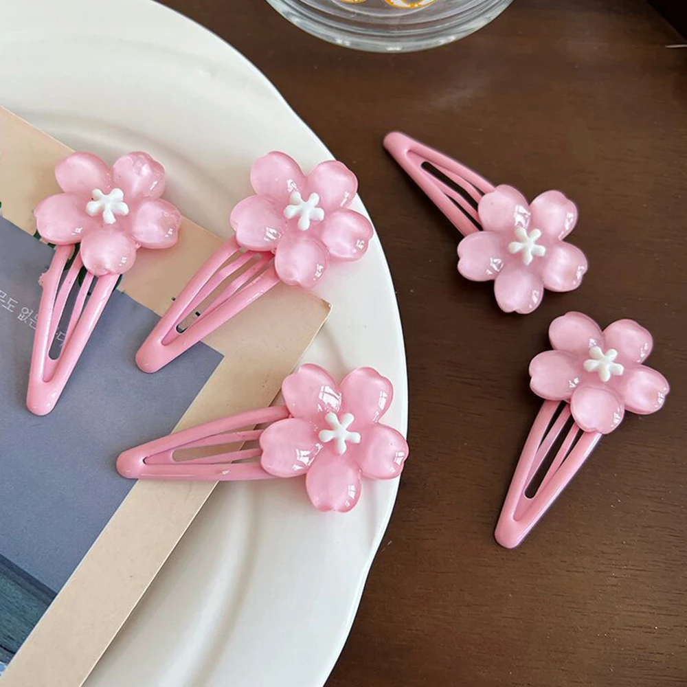 Pink Blossom Hair Clip Headwear Jelly Cherry Blossom Side Bangs Clip BB Clip Y2K Hair Accessories Cute Sakura Hairpins Barrettes