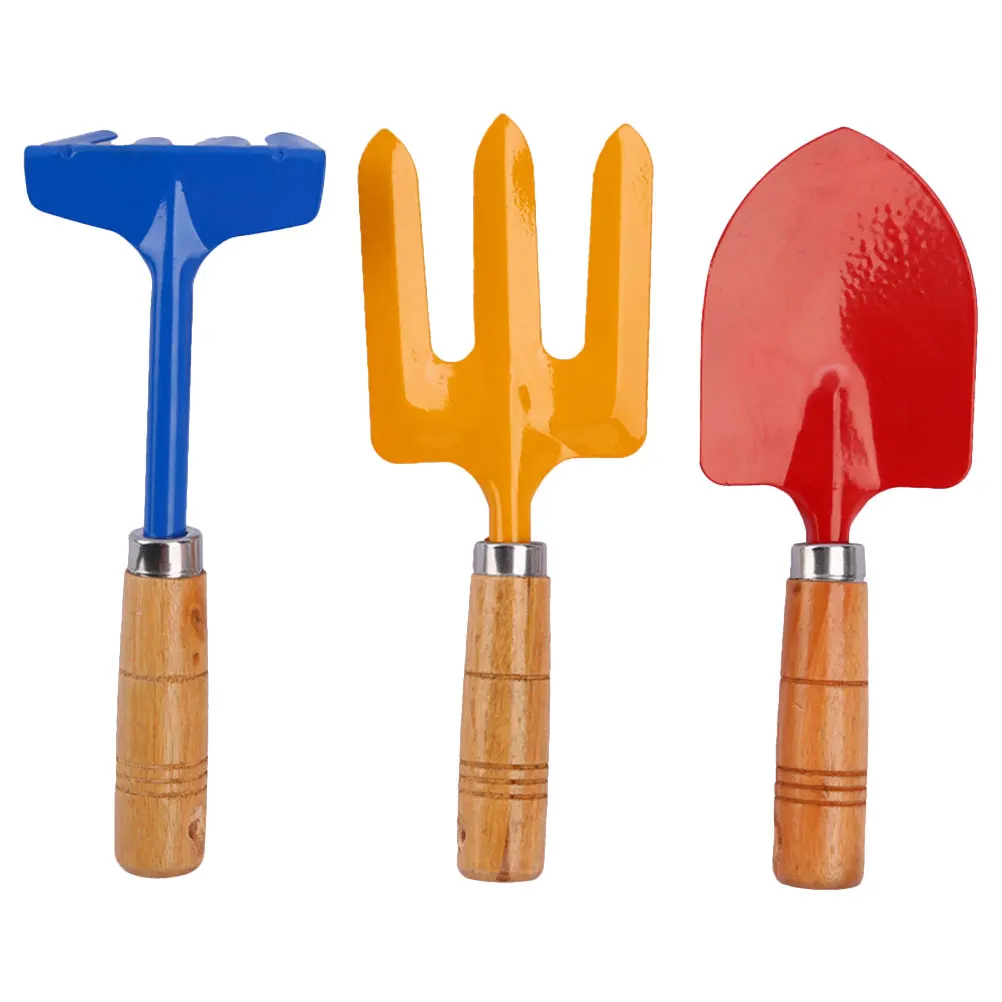 Juego de herramientas de jardinería de Metal, palas de excavación ligeras, herramientas para arena de playa, mango de madera de colores para niños, Mini palas de agarre suave y seguro