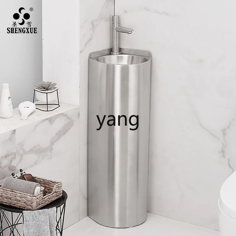 YJQ stainless steel column type washbasin corner household floor small apartment bathroom washbasin