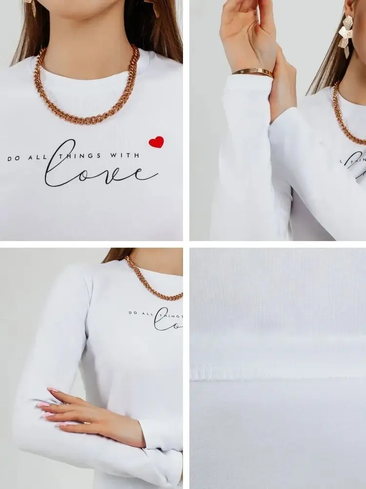 SŁODKI Uroczy Miłość 100% Bawełna Koszulka z Długim Rękawem Cienka Bluza Pulower Luźny Duży Rozmiar Kolegium Kobiety Podstawowy Jesienno-Zimowy Top