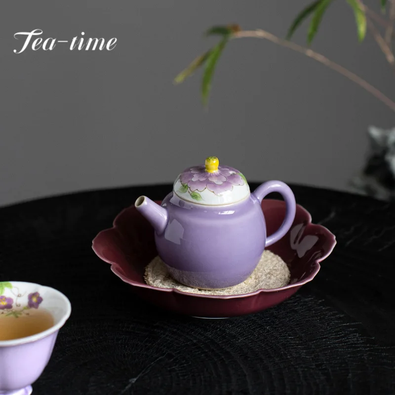 Hand-painted Peony Teapot Boutique Thin Body Pot Household Tea Making Kettle with Ball Hole Flower Tea Drinkware Supplies Craft