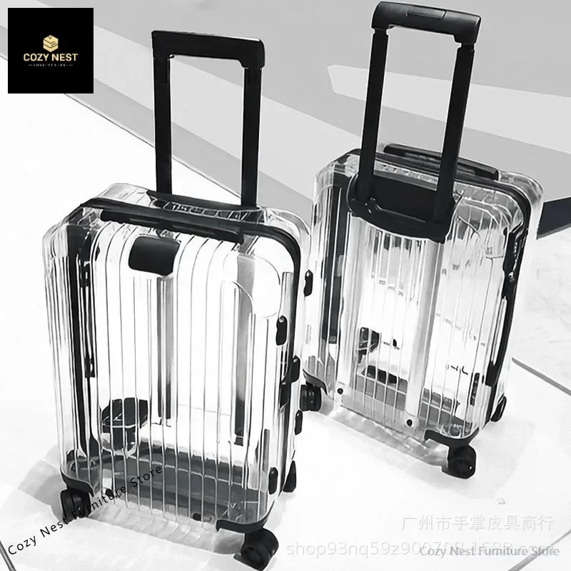 حقيبة شفافة يابانية عبر الحدود حقيبة خفيفة للغاية مقاس 20 بوصة للرجال والنساء حقيبة تروللي بعجلات عالمية صامتة pa