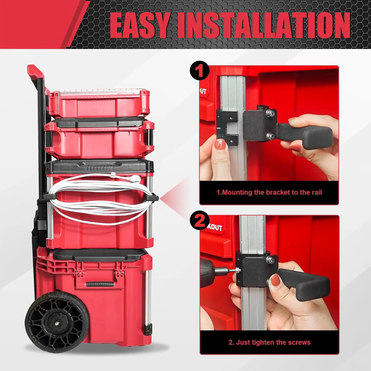Extension Cord Holder Compatible with Milwaukee Packout Toolbox, Cord Storage Organizer, Space-Saving Corner Rail Clips Packout image 4