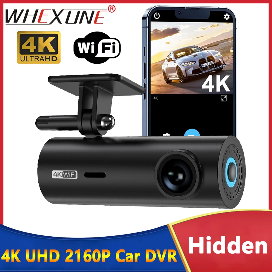 WHEXUNE 4K Dash Cam Wifi Car DVR 3840x2160P /30fps Video Recorder Voice Prompt With Hardwire kit 24 Hour Parking Monitor for Car