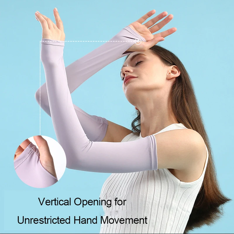 Sun Protection Arm Sleeves Women Summer Driving Cycling Ice Silk Cooling Walking Thumb Hole Hiking Shopping Lady Arm Covers