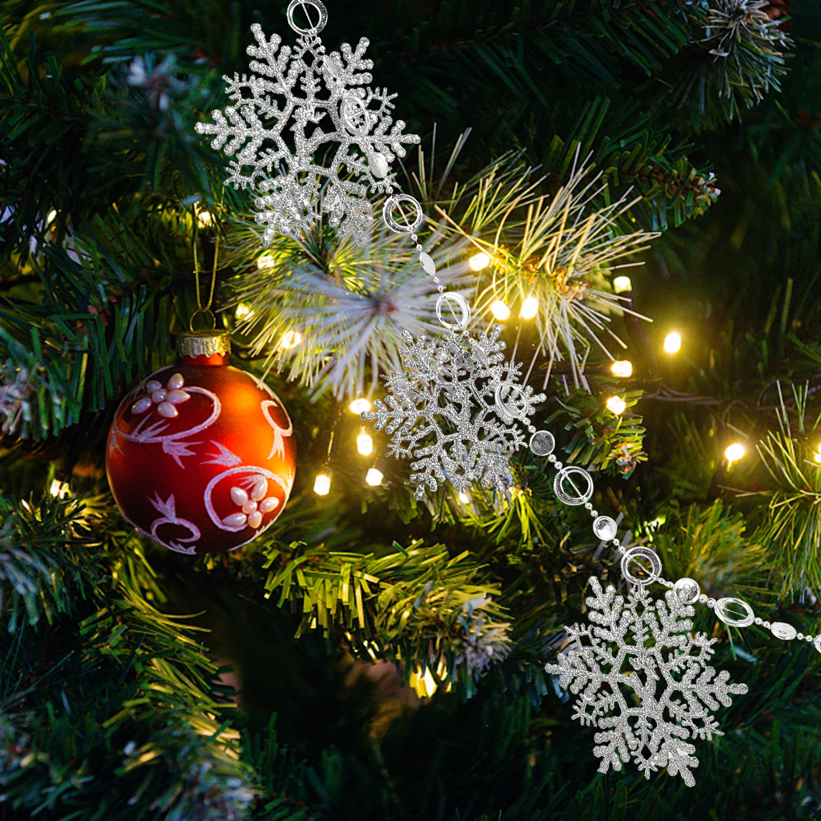 2Pcs Xmas Snowflake Pendants Christmas Tree Decorations Shimmering Home Ornaments Indoor Outdoor Hanging Gifts