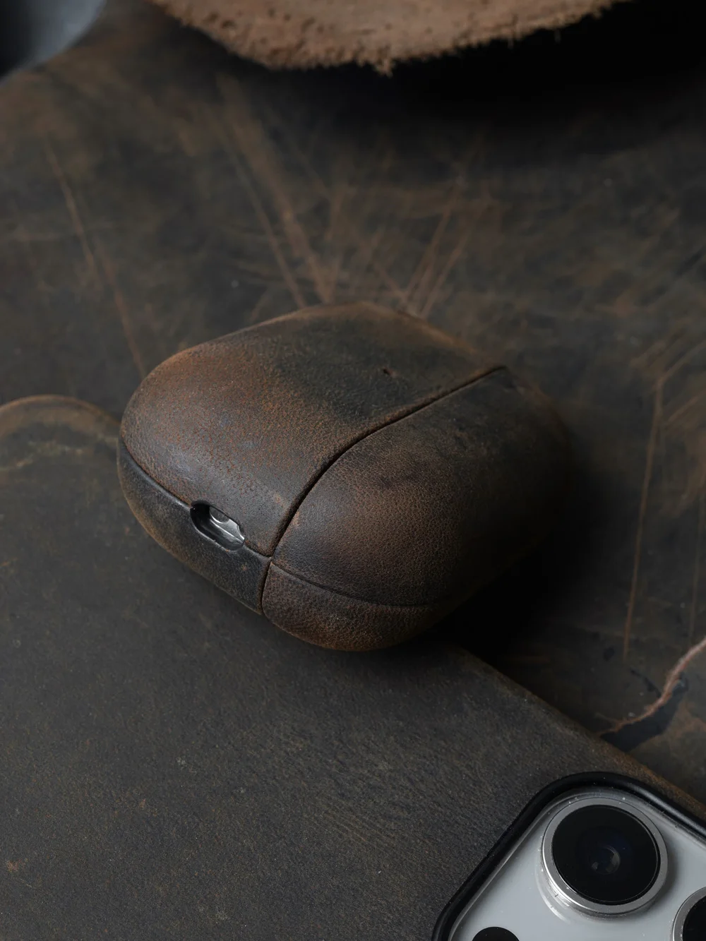 Italienische Crazy Horse-Echtledertasche für AirPods Pro 3 und 2 Luxushüllen, kabellose Bluetooth-Headset-Abdeckung – Detail 10