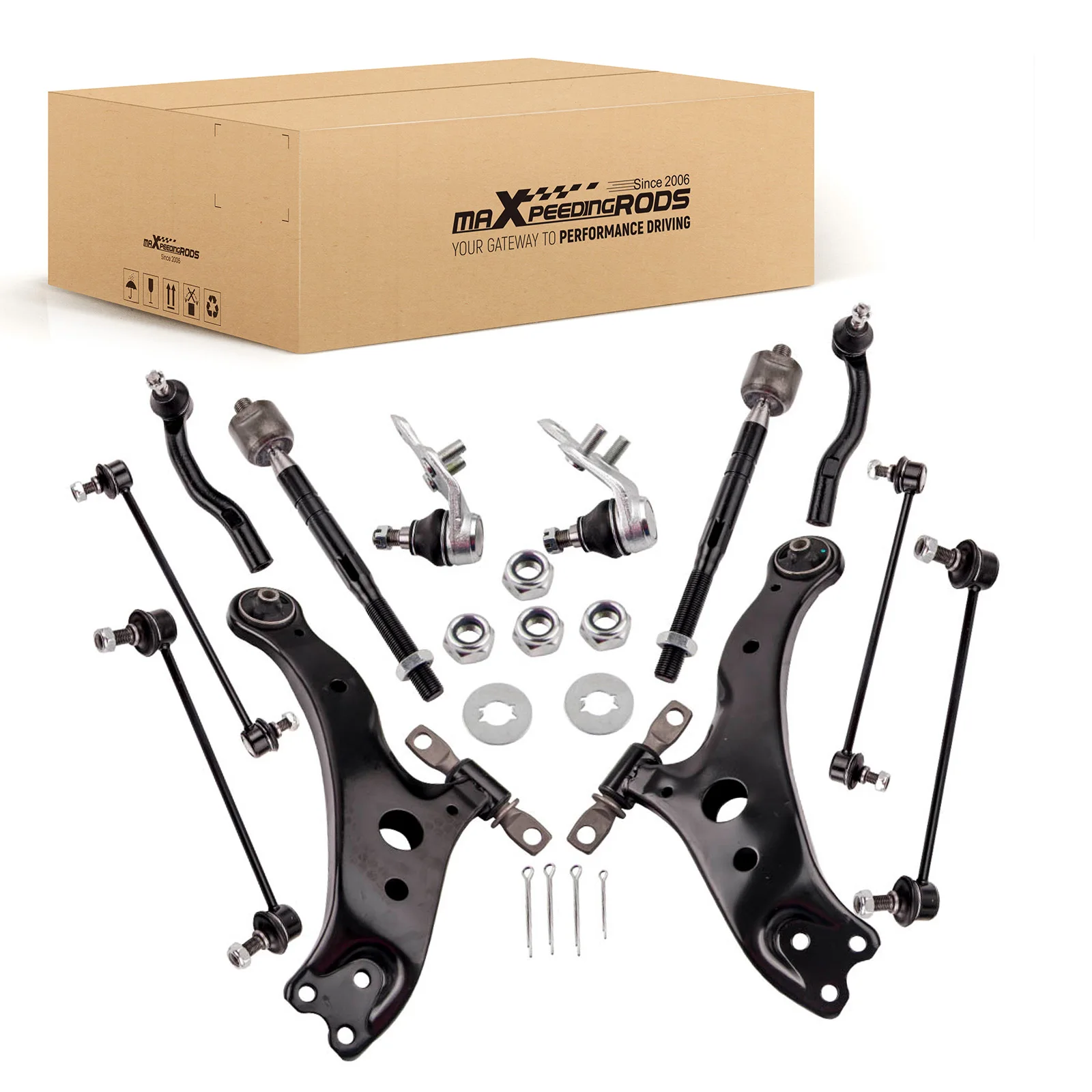 

Комплект из 12 деталей: передние нижние рычаги подвески и рулевые тяги для Toyota Camry 2007-2011