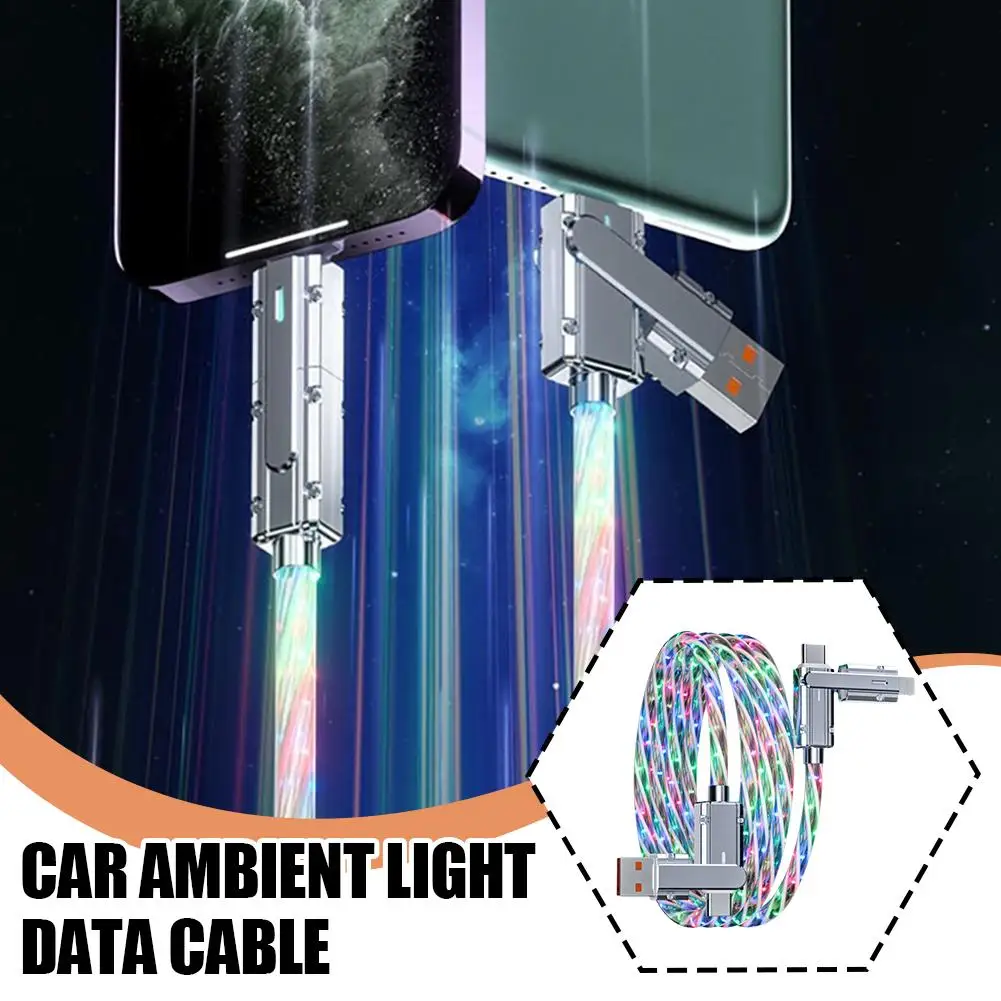 New Starry Sky LED Multicolor Fast Charging Cable 100W LED USB Cable 4 In 1 Fast Charging Zinc Alloy Type C USB RGB Data Cable