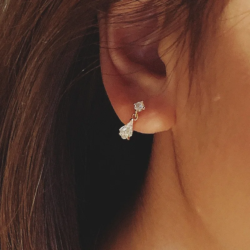 

S925 Sterling Silver Japanese Water Drop Crystal Earrings Women Light Luxury Temperament Wedding 14k Real Gold Plating Jewelry