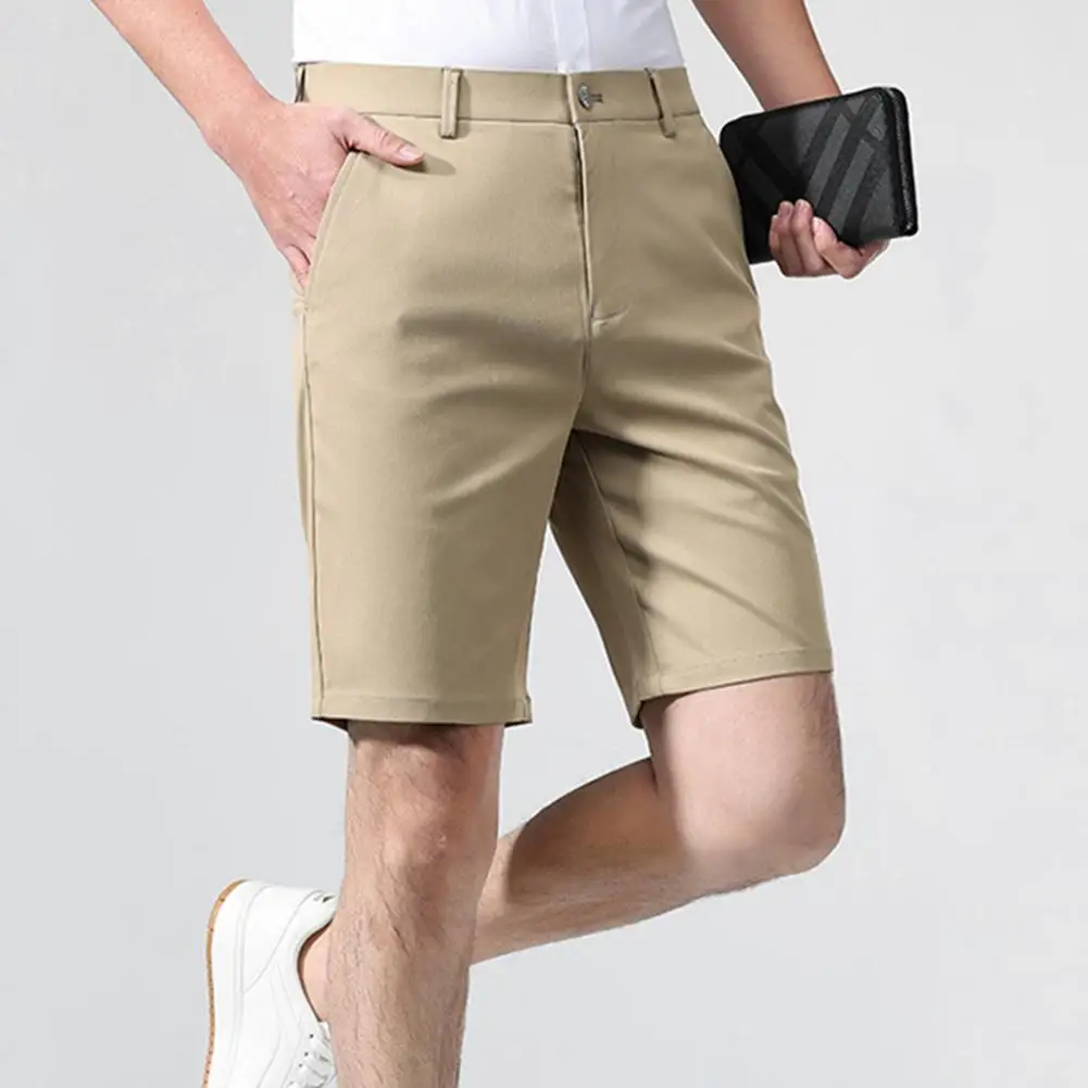 Shorts de golf décontractés pour hommes, tissu respirant, poches, ceinture élastique, document solide, 03/Wear