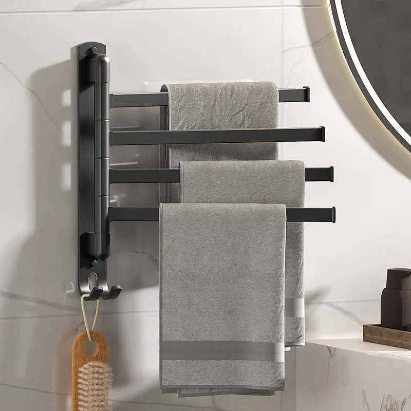 

Bathroom Towel Rack Rotatable Towel Holder Rotatable Stainless Steel 3/4/5 Towel Bars Kitchen Shelf Hanger Wall Mounted