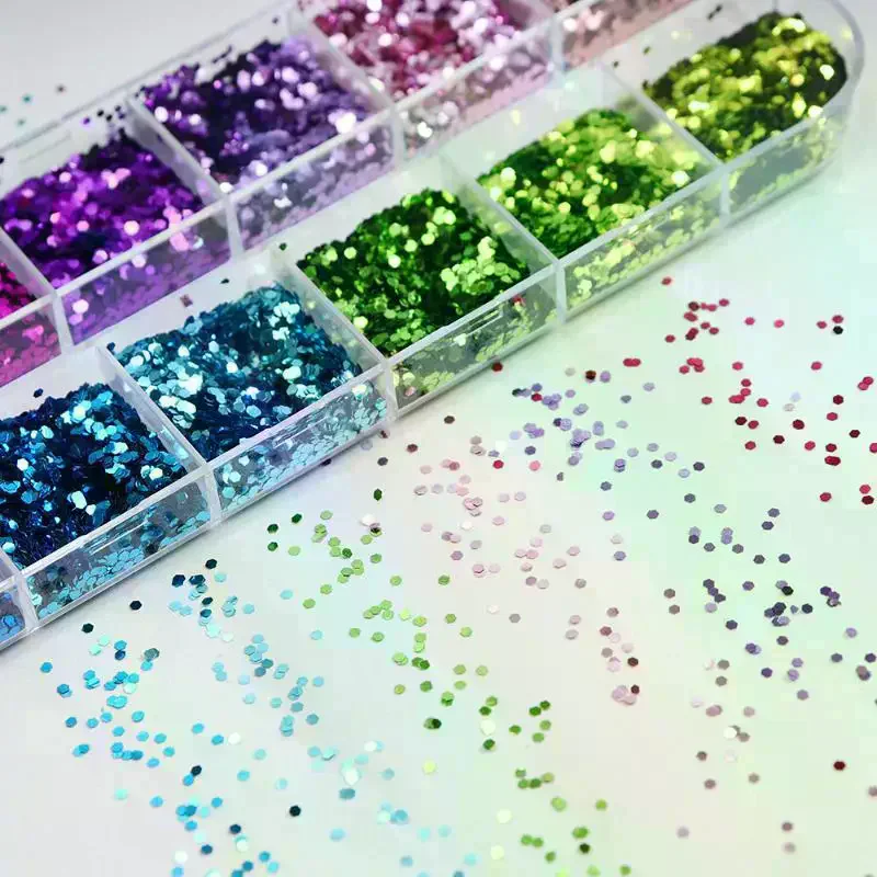 Nail Glitter Sequins 12 Grids Mini Sparkling Hexagon 1MM Mixed Holographic Art Flakes DIY Manicure Decor No Fade Shine