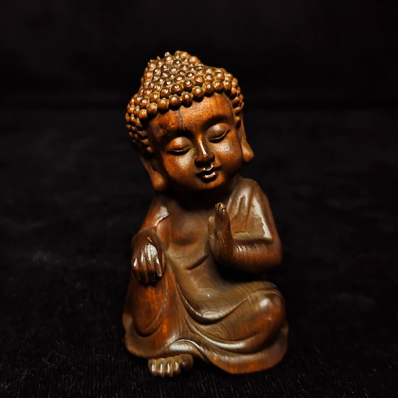 

1919 Antique art Size 2.5 Inch Chinese Boxwood Wood Hand carved Buddha Figure Statue Old Home Desk Decoration Collection