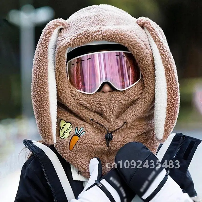 Winter Warm Ski Helmet Cover Comfortable Soft Fleece Skiing Cap Scarf Warmer Cartoon Cute Rabbit Ear Decorative Helmet Cover Hat