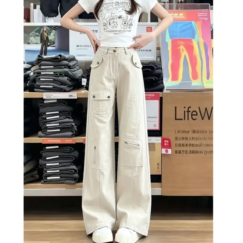 

Womens Jeans Pants Baggy Denim for Short Girls Y2K Casual Carpenter Trousers Workwear Hem Straight