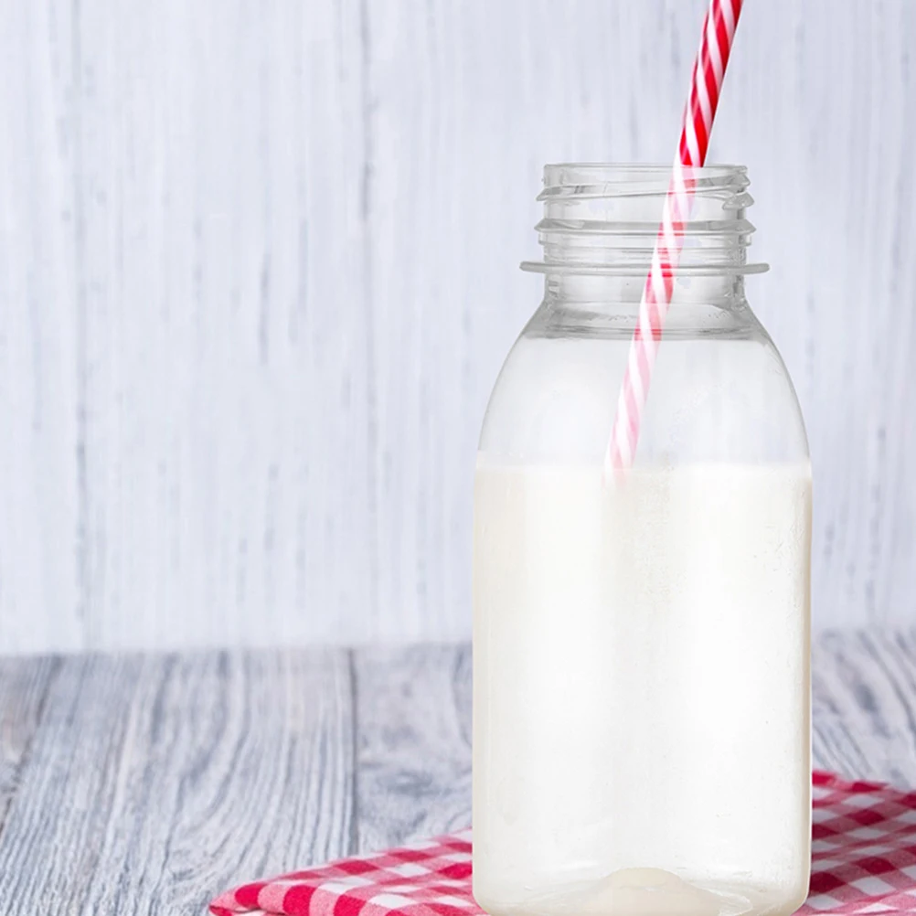 

8pcs Reusable Pet Plastic Milk Household Juice Bottles Leakproof Flat Bottom Portable Empty Bottles For Travel Outdoor Classroom