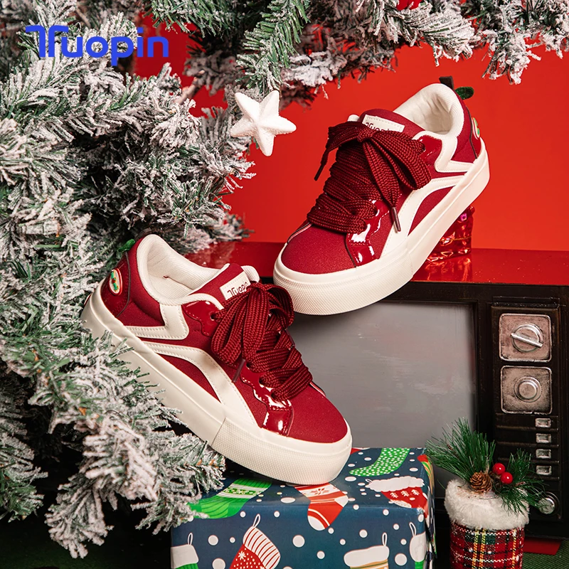 TuoPin Red Shoes, Christmas Shoes Women, Burgundy Shoes For Women, Unique Cartoon Sneakers, Women Casual Ladies Sneakers