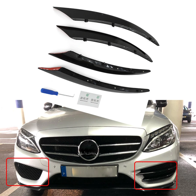 

15- 18 For Mercedes Benz C Class W205 C180 C200 C250 C260 C300 4PCS Car Front Fog Lamp Grill Grille Decorative Covers Stickers