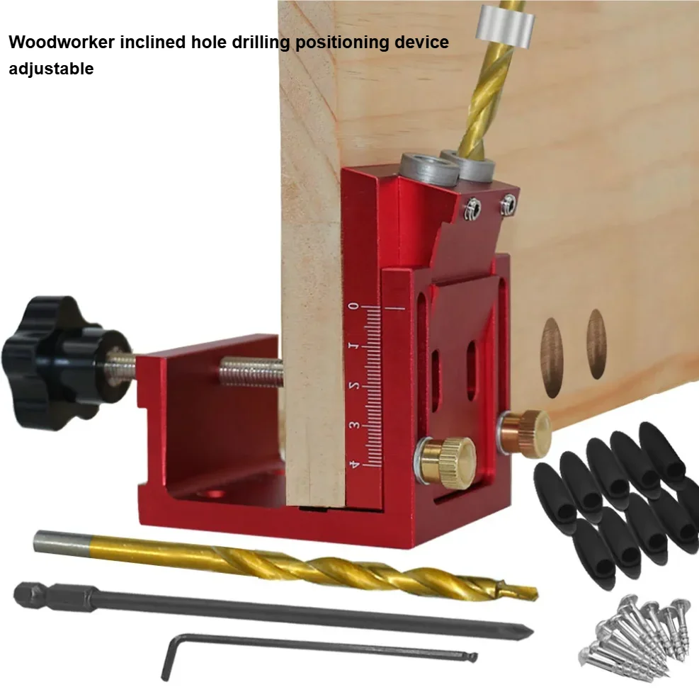 

Pocket Hole Jig,two Hole Wood Jig System Kit With Drill Guide And Step Drill Bit And Wooden Plugs And Screws For Joinery Work