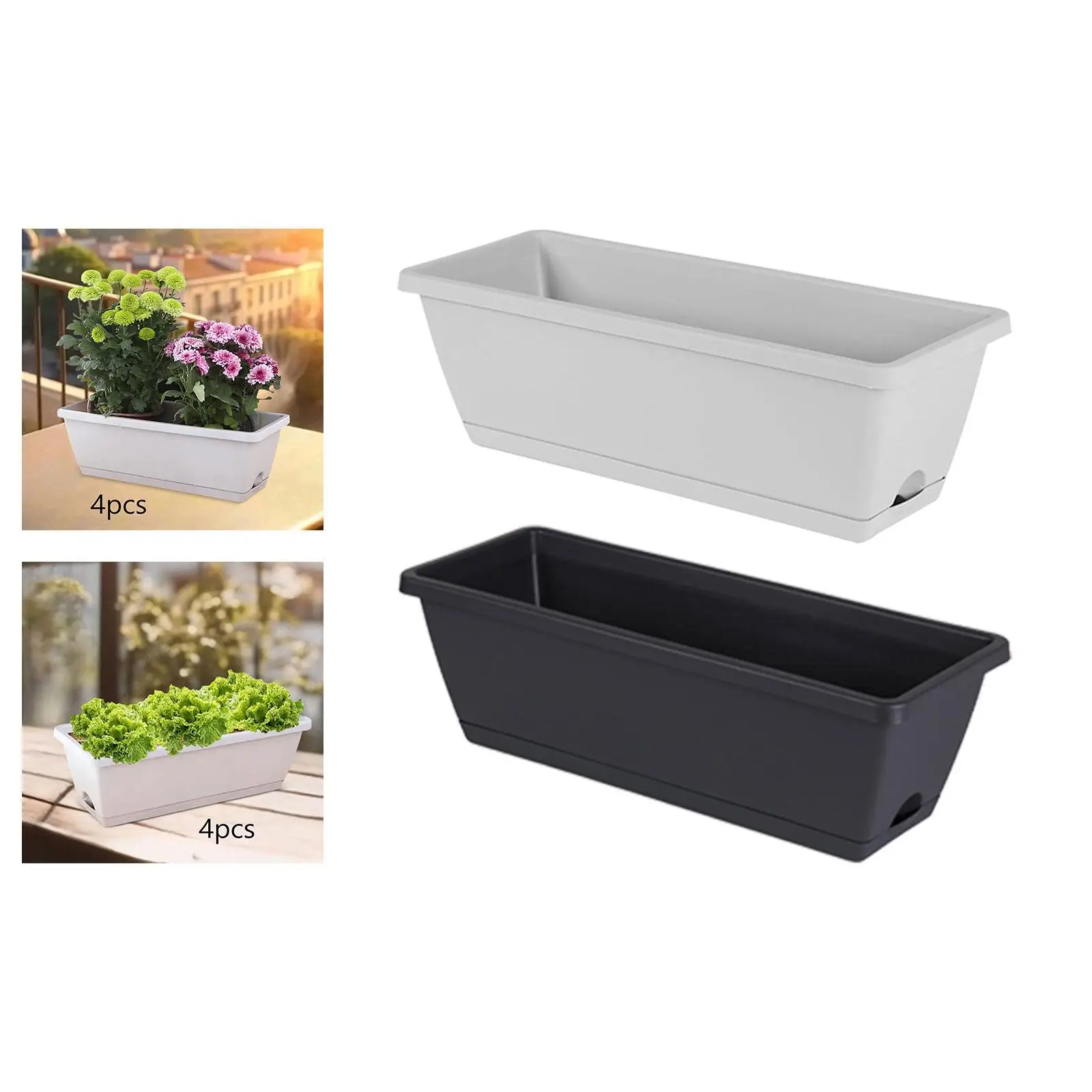 4 Pieces Window Box Planter Rectangular Pots Container Garden Flower Plant Pot for Home Decor Porch Patio Windowsill Yard