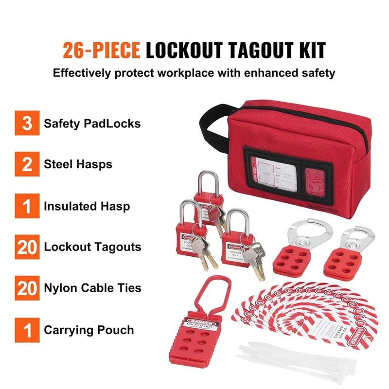 Electrical Lockout Tagout Kit, 26 PCS Safety Loto Kit For Industrial, Electric Power, Machinery