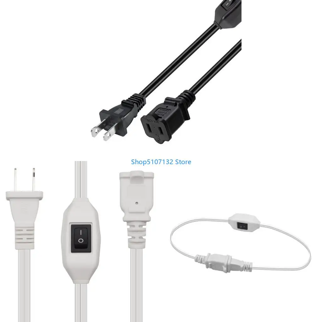 87HD Power Cord White Black Line with On/Off Switch Cables Wire 2Pin US Plug Cable