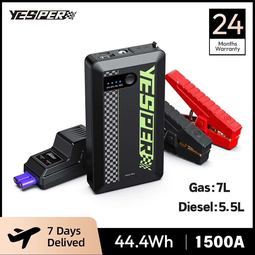 

YESPER 1500A Mini Jump Starter with Smart Clamp, 12V Booster for 7L Gas/5.5L Diesel, Emergency Power Bank Function Included