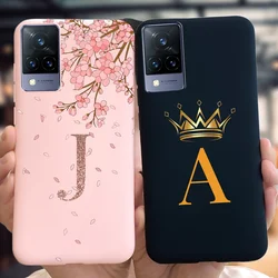 Vivo V21 5G V2050 케이스 세련된 꽃 크라운 편지 Fundas 소프트 TPU 뒷면 커버 Vivo V21e V 21E V2061 V 21 VivoV21 범퍼