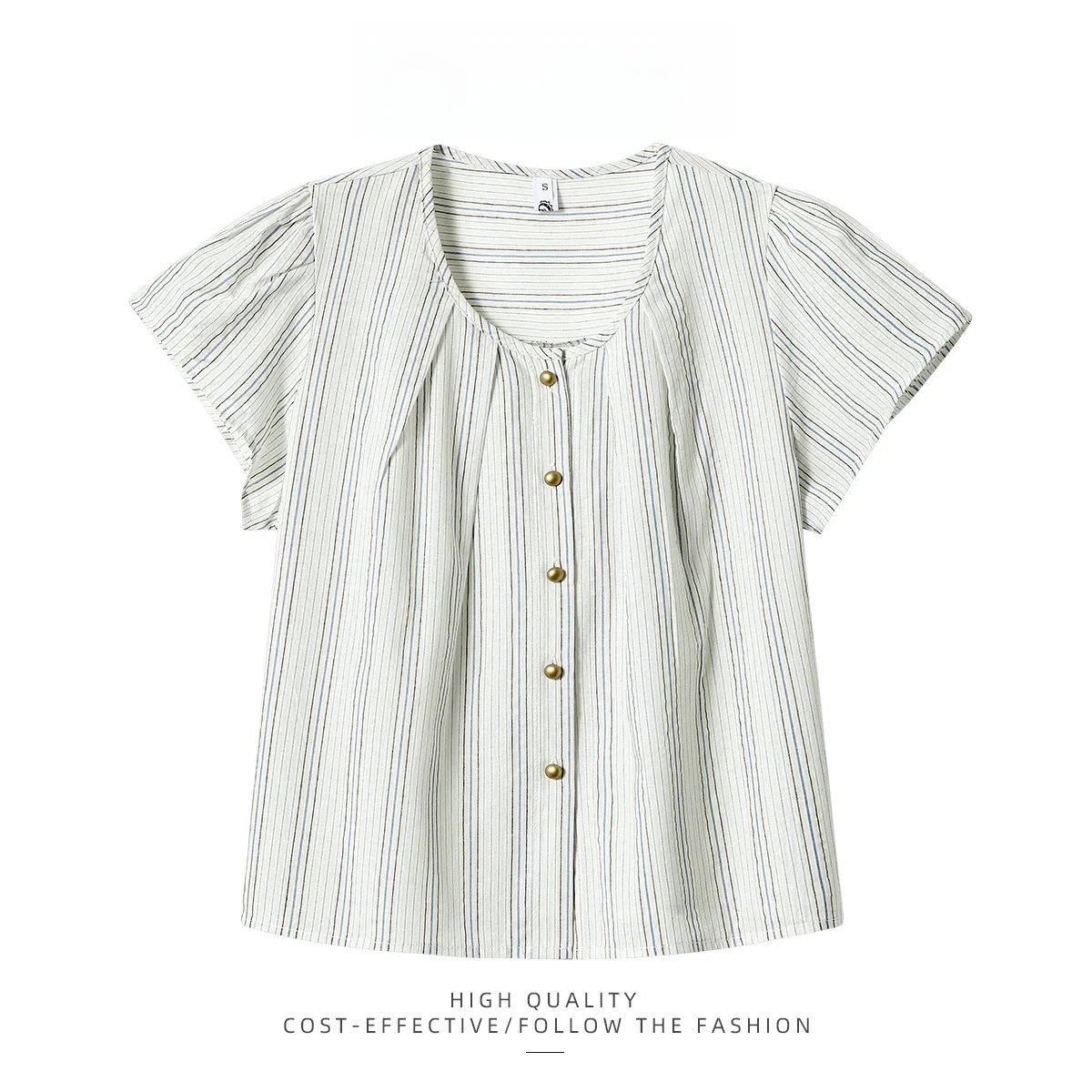 

PAIXIANG Japanese Sle round Ne Striped irt Women's Summer New Design Base Layer irt Casual Loose Fit ort Sve