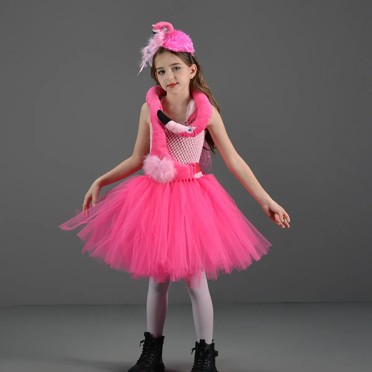 Kids Cosplay Pink Flamingo Stage Performance Costumes Girls Birthday Party Poncho Animal Playing Cos Costume Halloween Outfit view 2
