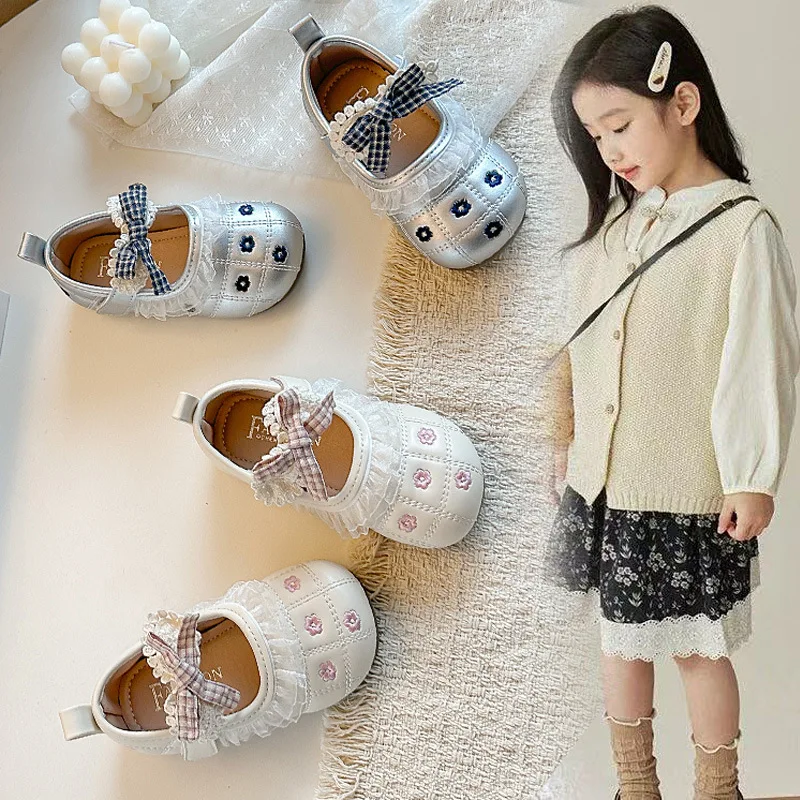 

Kids Flat Shoes with Sweet Bows Girls Princess Shoes Cute Lace 2026 Brand New Children Casual Shoes Soft Bottom Trendy Non-slip
