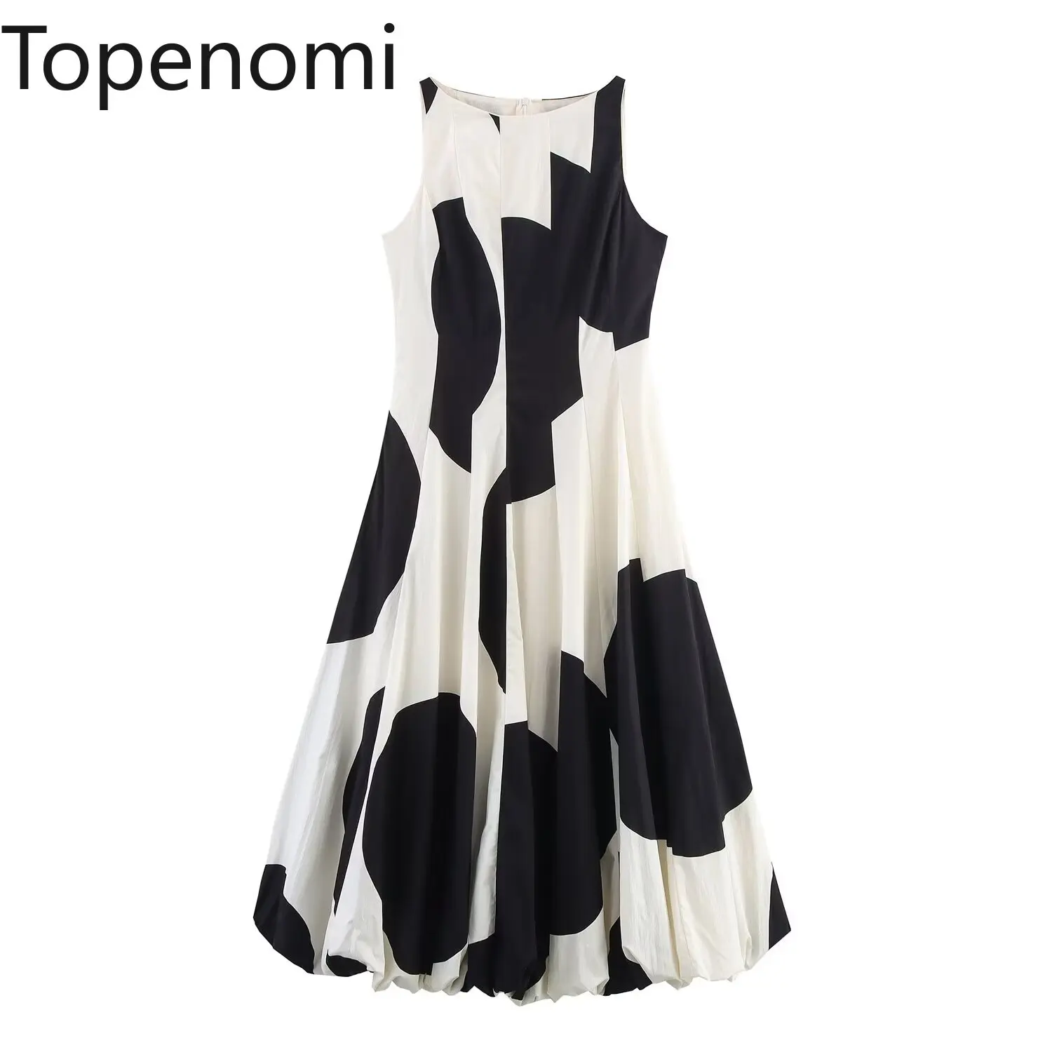 

Topenomi Retro Fashion Polka Dot Sleeveless Long Dress Women Summer Vacation Style High Waist Slim A-line Pleated Party Dresses