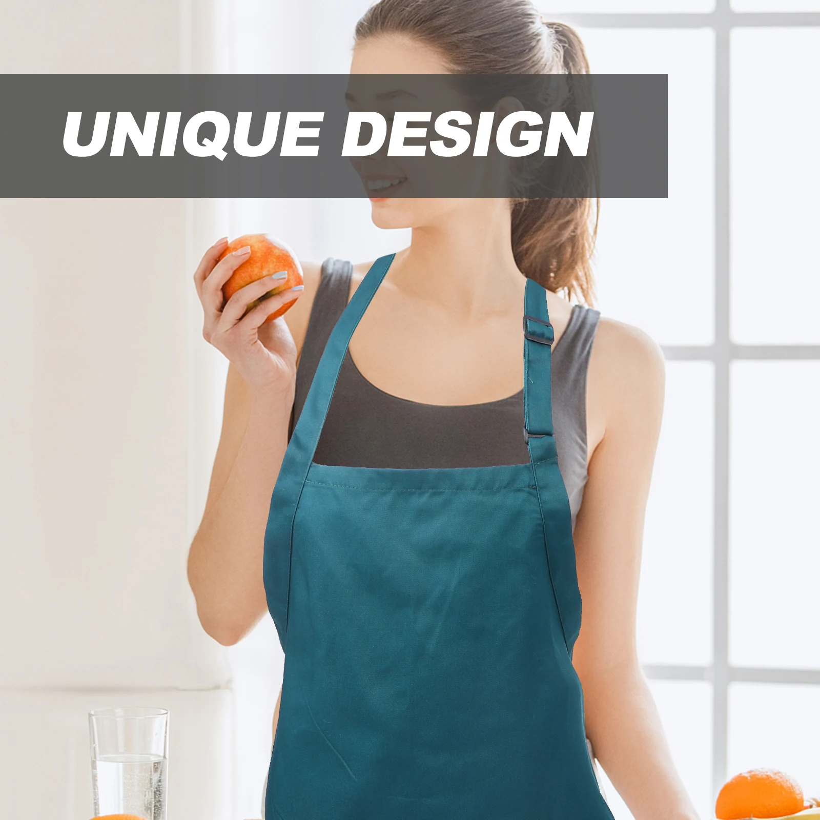 

Halter Neck Kitchen Polyester Cotton Adjustable Waistb Dishwasher Apron Large Pocket Men Restaurant Workwear Green