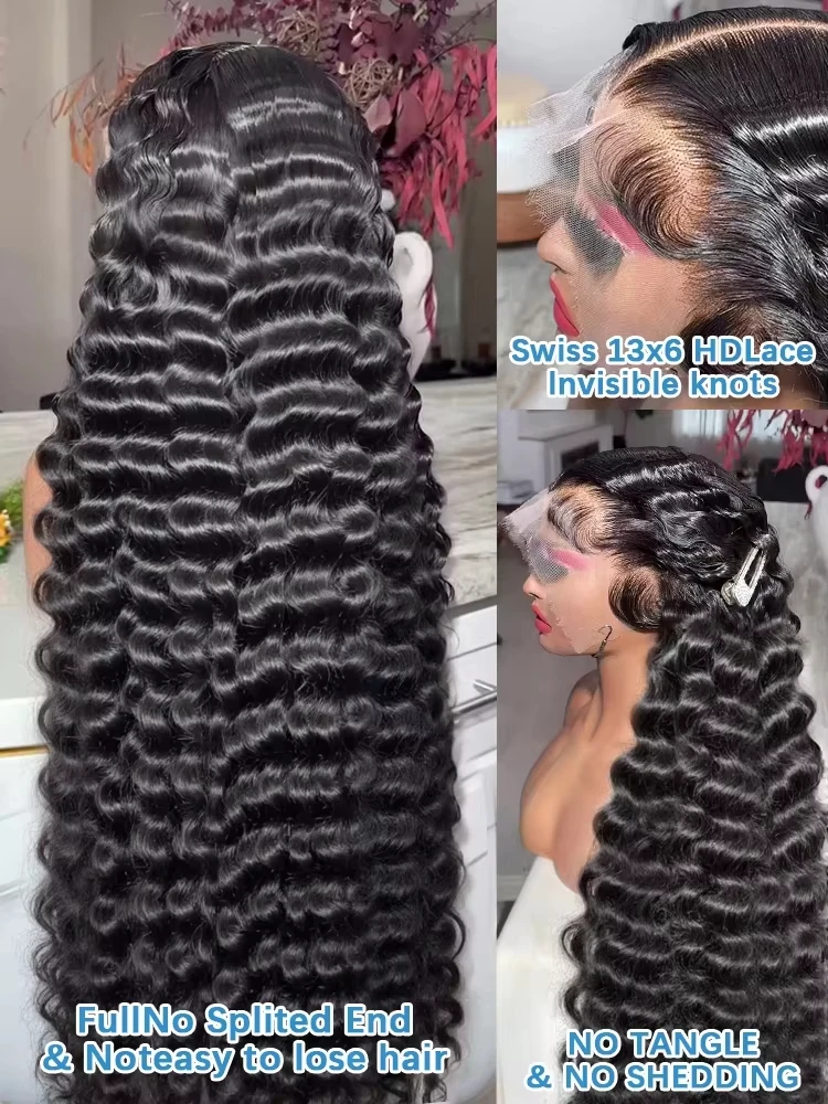 Wig Rambut Asli Gelombang Longgar 38 40 Inch 13x6 HD Lace Frontal Wig Hitam Alami Rambut Manusia Keriting Remy Lace Front Dengan Baby Hair Untuk Wanita