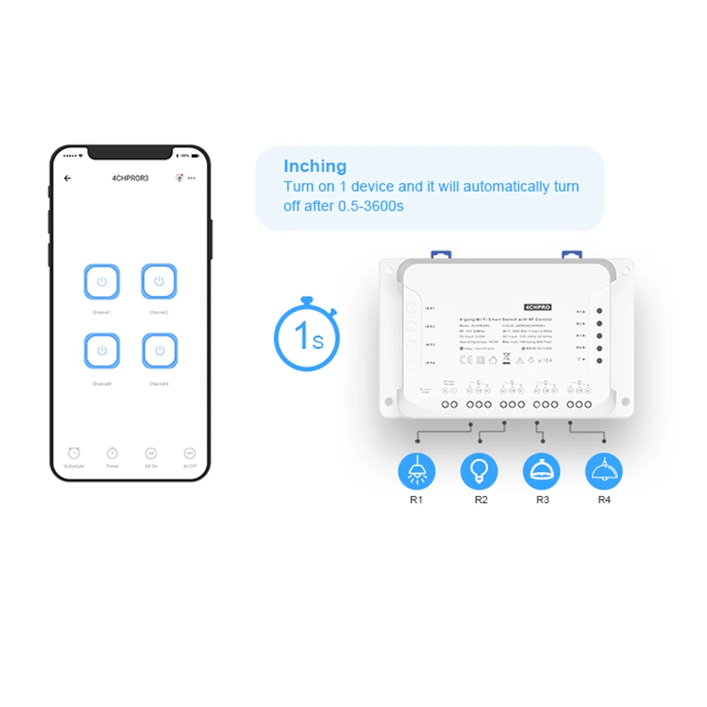 4CH for PRO R3 Smart Switch with Three Configurable Operating Modes for Flexible Device Interaction and Load Management