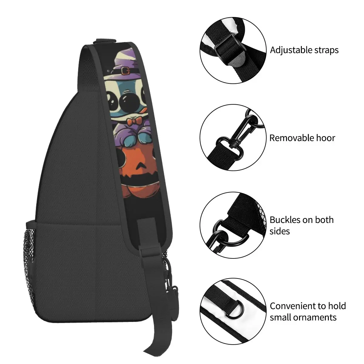 Custom Halloween Stitch Cartoon Sling Crossbody Backpack Water Resistant For Traveling Daypack Printing Shoulder Backpack