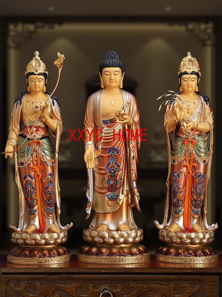 Hand Painting Statue Decoration Avalokitesvara Offering Home Amitabha Buddha Standing Statue