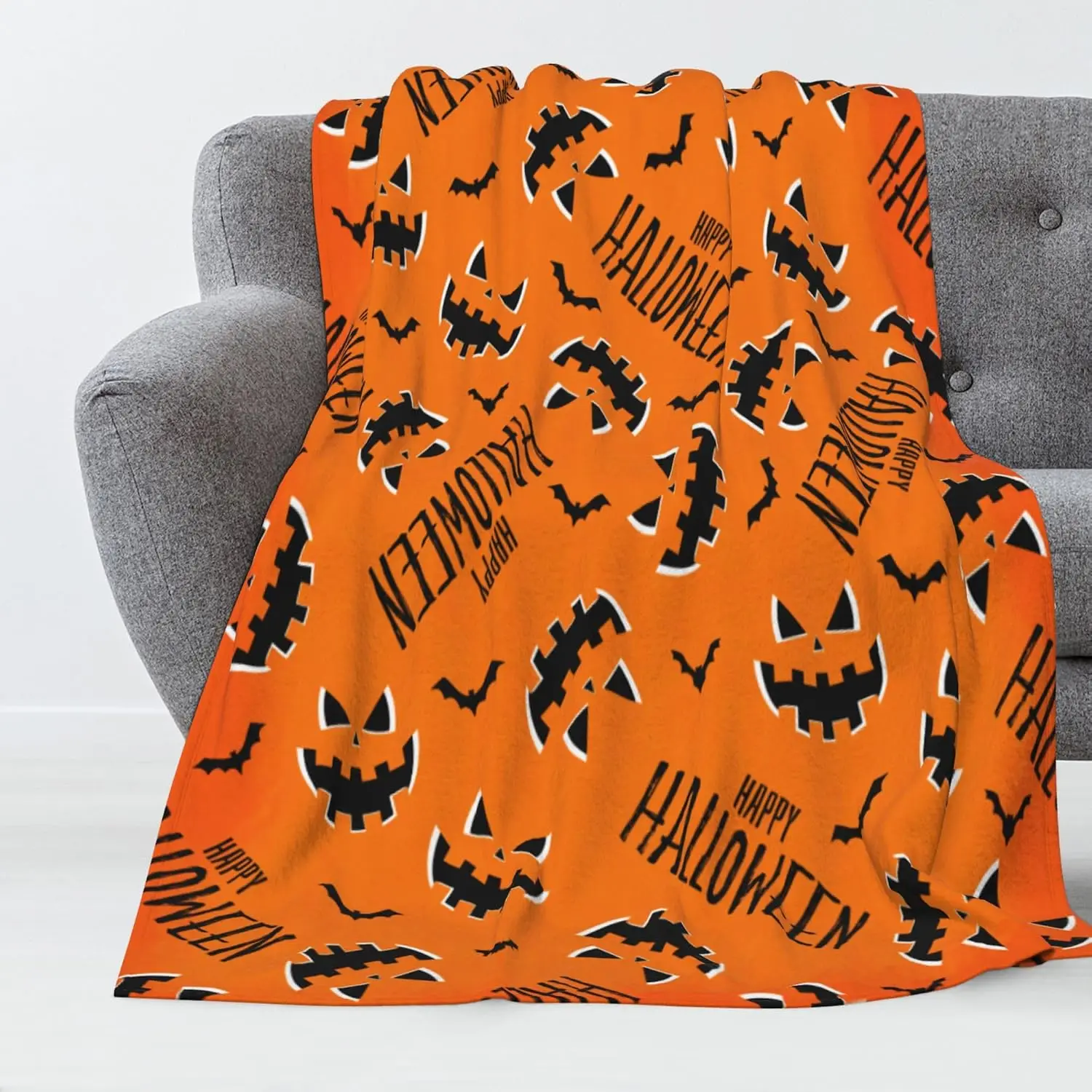 Luxury Halloween Throw Blanket - Cozy Pumpkin Ghost Spider Web Print, Ultra Soft Flannel Plush Blanket for Couch, Sofa & Bed, Lightweight Warm Fall Decor, 40x30 Inches
