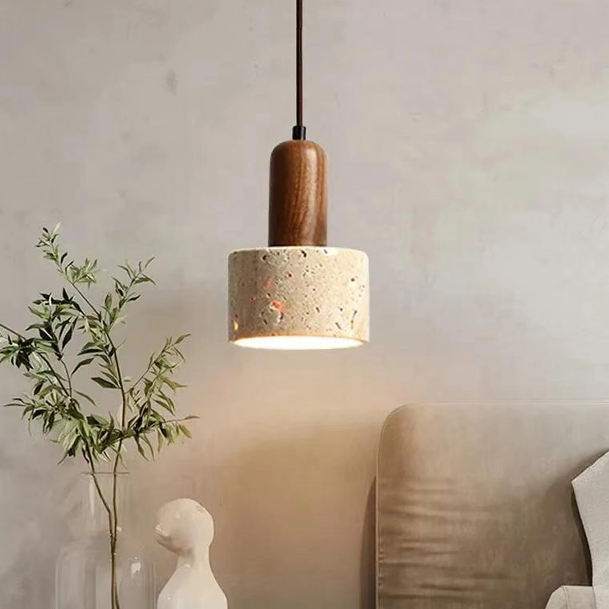 Vintage Travertine Pendant Light Natural Stone Wabi Sabi Ceiling Pendant Lamp Kitchen Island Dining Bedroom Bar Restaurant