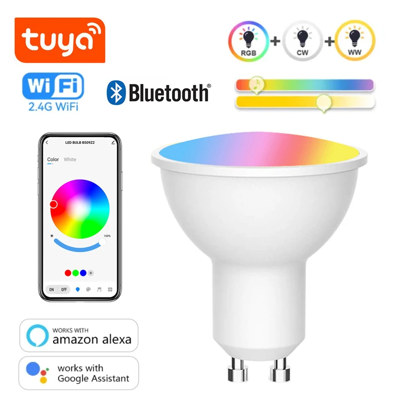 Tuya Smart Life GU10 E14 WiFi Bluetooth Candelabra Smart  Bulbs 5W  RGB+CW LED Lamp 220V Dimmable Lamps Alexa, Google